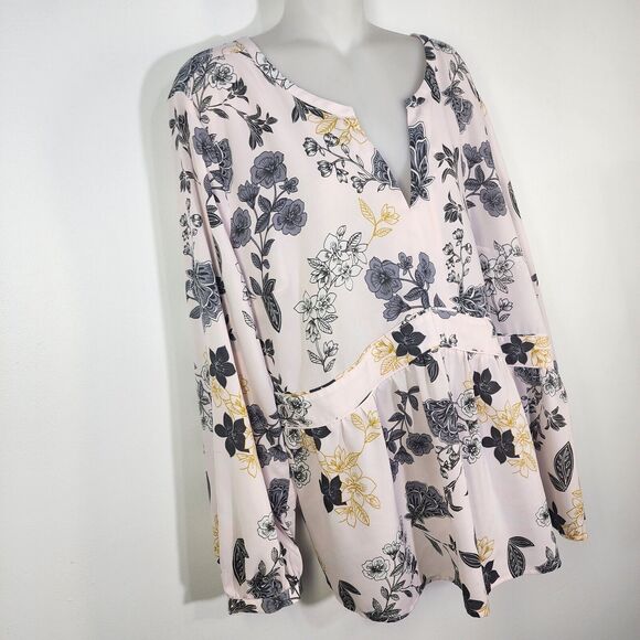 LOFT PLUS Womens Blouse Size 20 Pink Floral Split V Neck Long Sleeve Lightweight - Picture 4 of 11